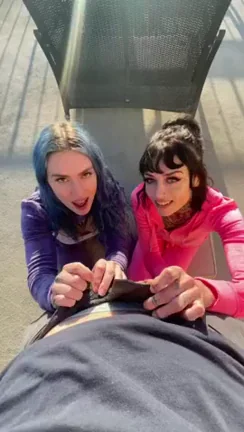 🏚️ Goth Sluts Double Team Cock on Balcony 😈💦