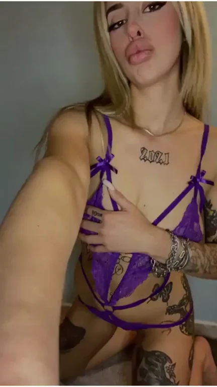 Bimbo Room Service Slut in Purple Harness Tease