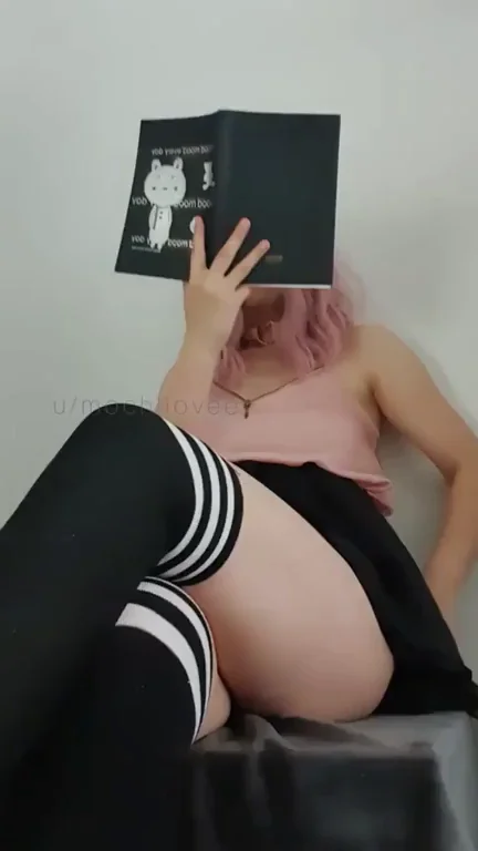 Pink-Haired Asian Slut Spreads Legs Wide for Bookworm Face-Sit Tease