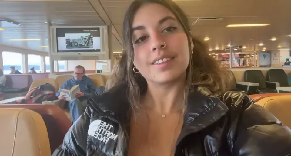 Fondling my tits on a public ferry
