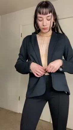 Blazer Tease: Busty Babe Pops Out Massive Tits
