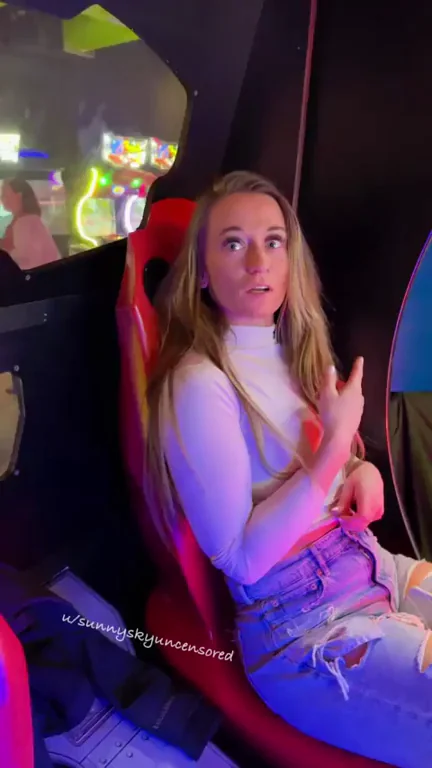 Arcade Tease: Blonde Babe's Embarrassed Thrill Ride 😏🎮🔥