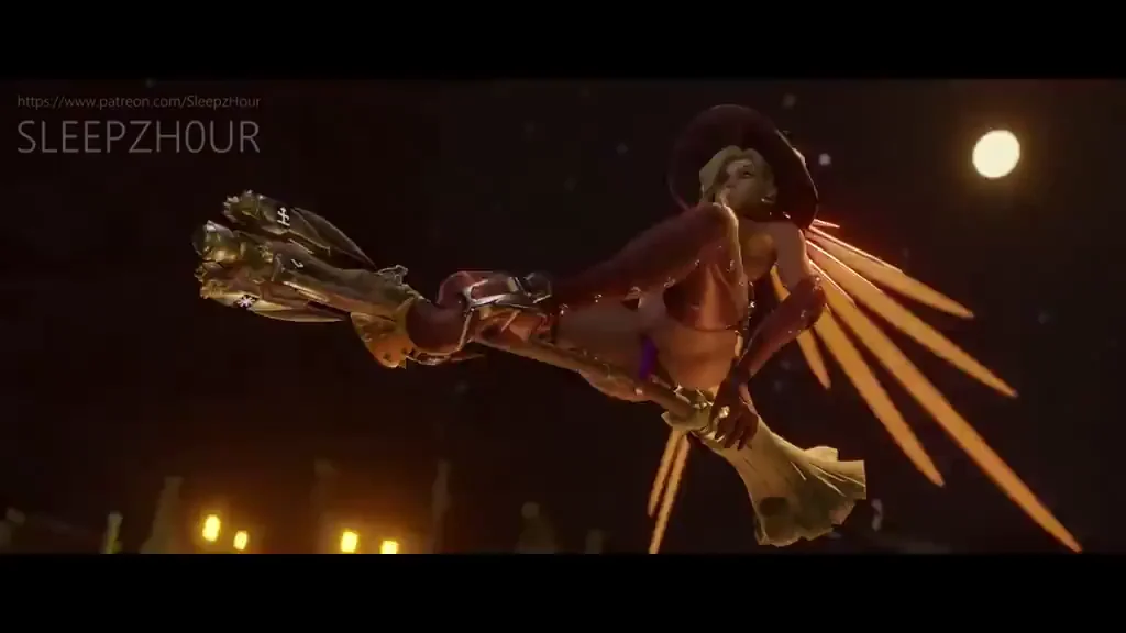 Mercy’s Wild Broom Ride Under the Moonlit Sky 🍆🧹✨