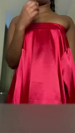 Flower Tease from Thick Ebony Babe in Shiny Red Slip