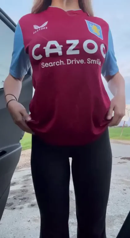 Aston Villa Slut's Jersey Tease: Big Enough for Daddy Outdoors?