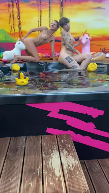 Horny Cam Sluts Tease Nude in Inflatable Toy Pool