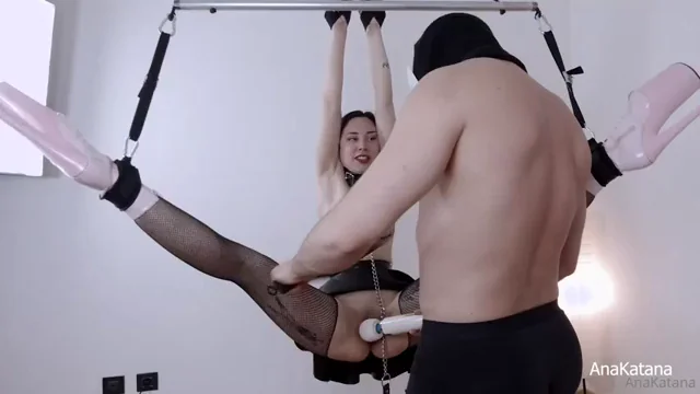 Suspended and forced to cum via hitachi