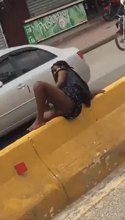 Bottle in the pussy in the middle of the road. Very strong sexual arousal, but it takes a long time to get home - gif