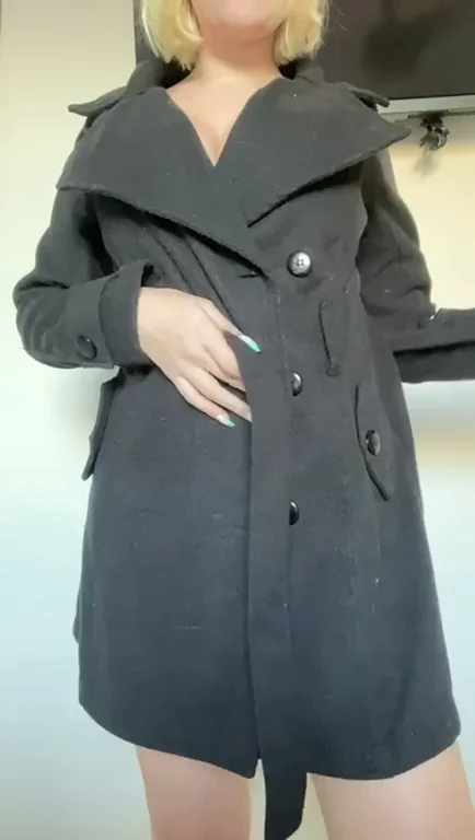 Blonde Coat Tease Drops Tits & Red Lace Thong 😈🔥