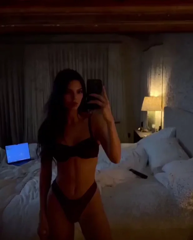 Kendall Jenner's Slutty Mirror Tease in Sheer Black Lingerie