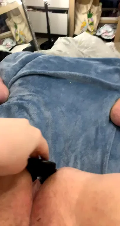 Morning Butt Plug Tease in Blue Sheets