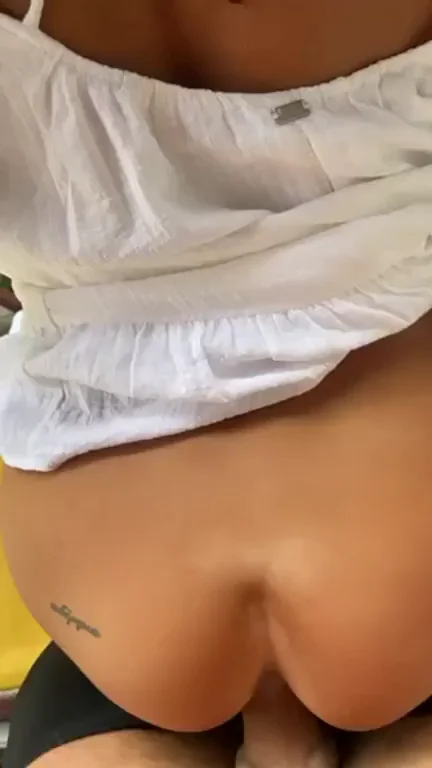 My bf bursting inside me and all over my ass on the balcony