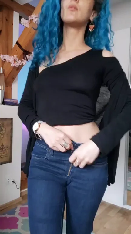 Blue-Haired Babe Teases: Room on Your Face for My Slutty Curves?