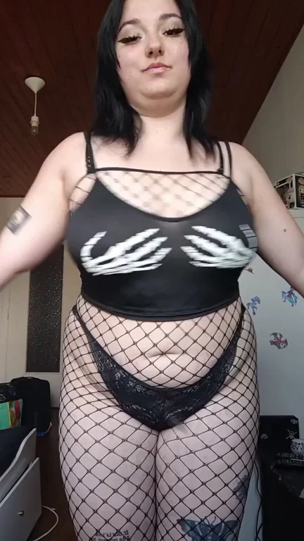 Santa's Naughty Fishnet Slut Teasing Her Massive Tits and Ass