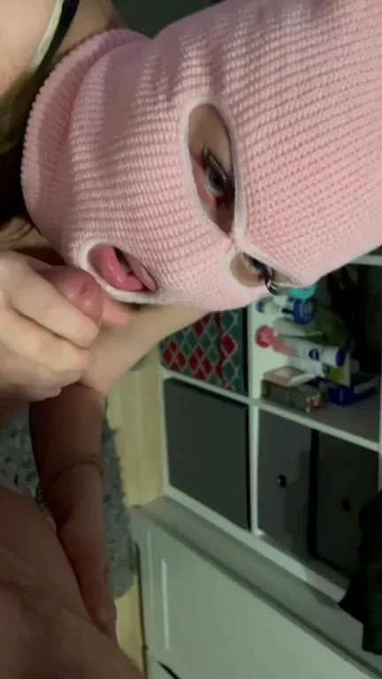 Masked Teen Slut Deepthroats Thick Cock 😈💦