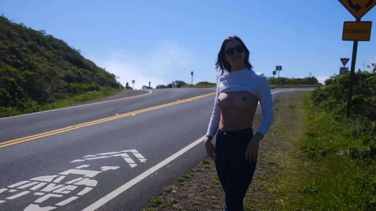 Flashing Tits to Pumped Cyclists on Roadside Ride! 🚴‍♂️🍈🍈