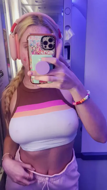 Blonde Babe's Massive Tits Bouncing in Plane Lavatory 💦🍈🍈