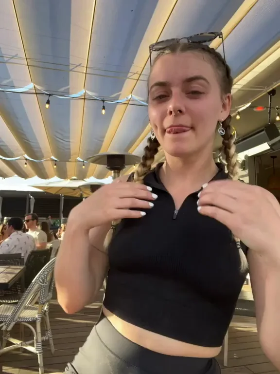 Risky Bar Slut Flashes Perky Tits in Full Crowd