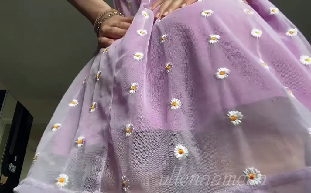 Purple Dress Tease: Butt Plug Surprise Upskirt Reveal!