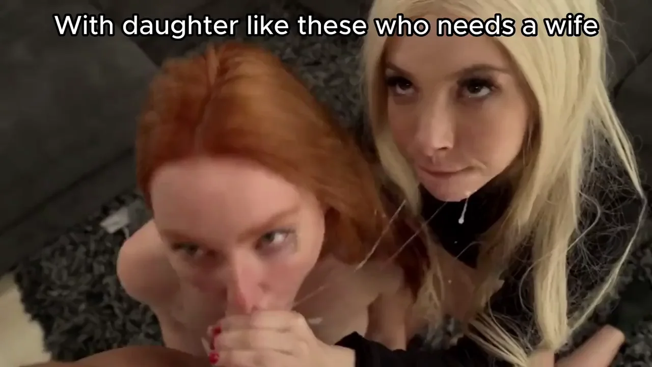 Step-Daughters' Sloppy Double Cock Worship for Daddy