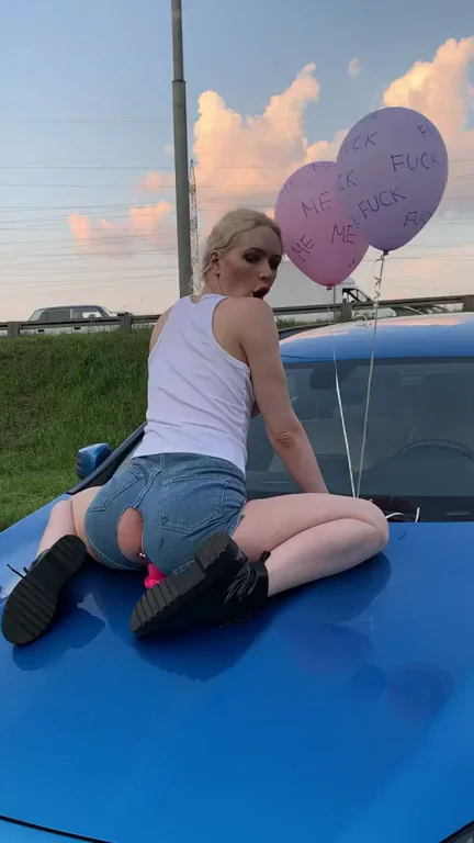 Riding My Pink Toy on the Car Hood in Public! 🍑🔥💕