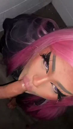 Parking Garage Cock Suck: Pink-Haired Trans Slut Drains His Balls