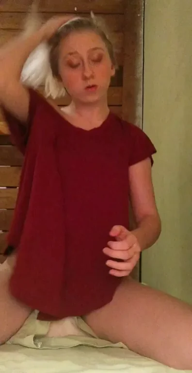 Cute Blonde's Tiny Titty Drop Tease 😍 Small Perky Boobs Bounce Out! DMs Open for Dick Pics 🍆💦