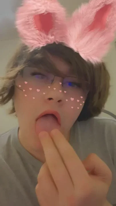 Cute Femboy Sissy Sticks Out Tongue in Ahegao Bunny Bliss 🐰💦
