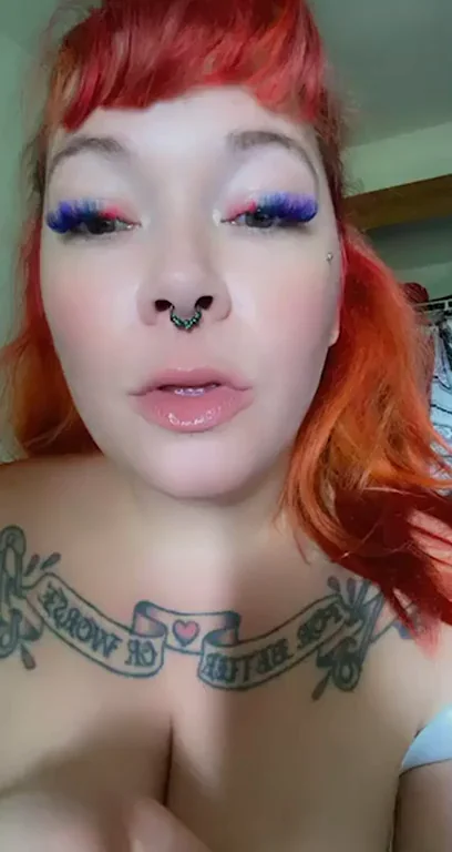 BBW Redhead Slut Dripping Cum from Her pierced Lips