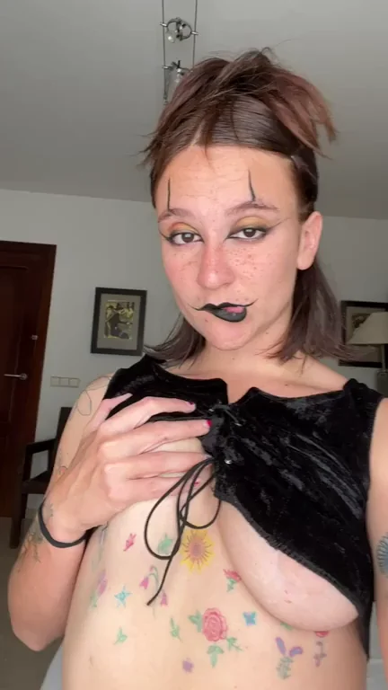 Goth Side Slut Teases Her Married Man's Tits Out