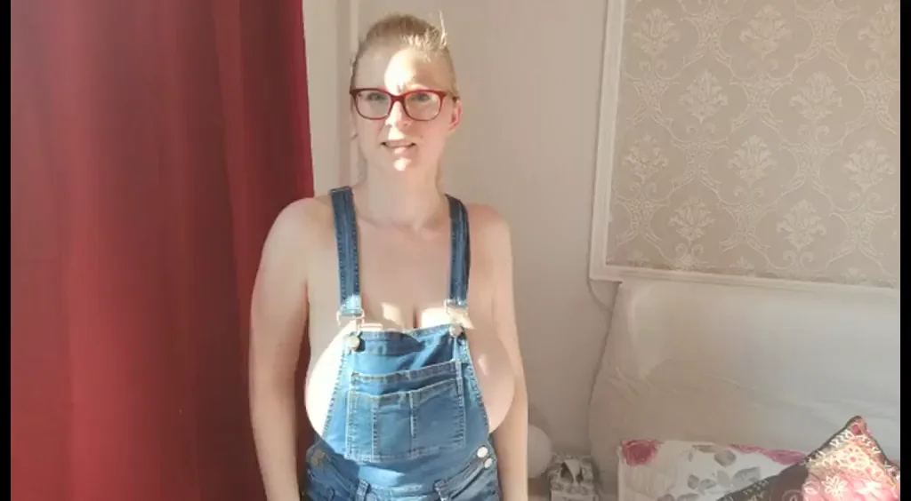 Blonde Busty Babe's Massive Tits Bouncing in Denim Overalls 🔥🍈🍈