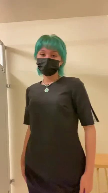 Asian Cutie with Neon Green Hair Flashes Tits Before Work