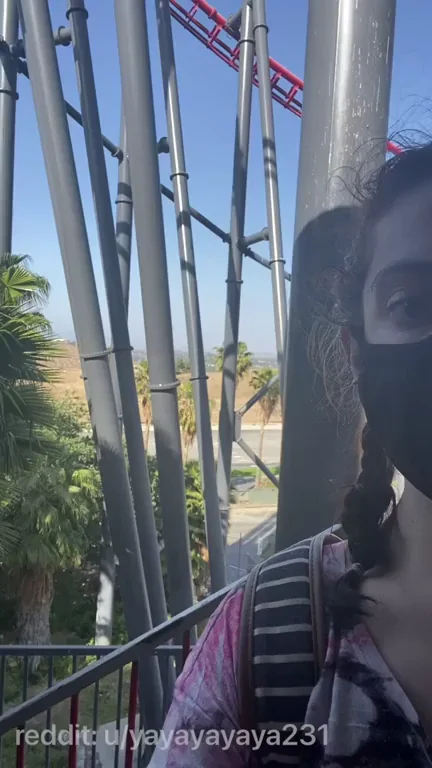 Six Flags Slut Flashes Massive Bouncing Naturals on Roller Coaster Ride