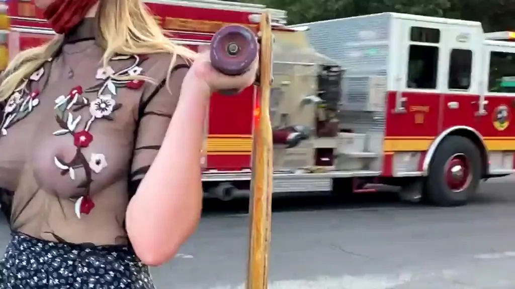 No Bra Needed, Tits Out by the Fire Truck! 🔥🍩