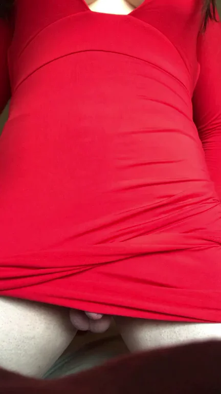 🔥 Sissy in Red Dress Teases Her Tiny Cock 🍆 Easy Access Slut!