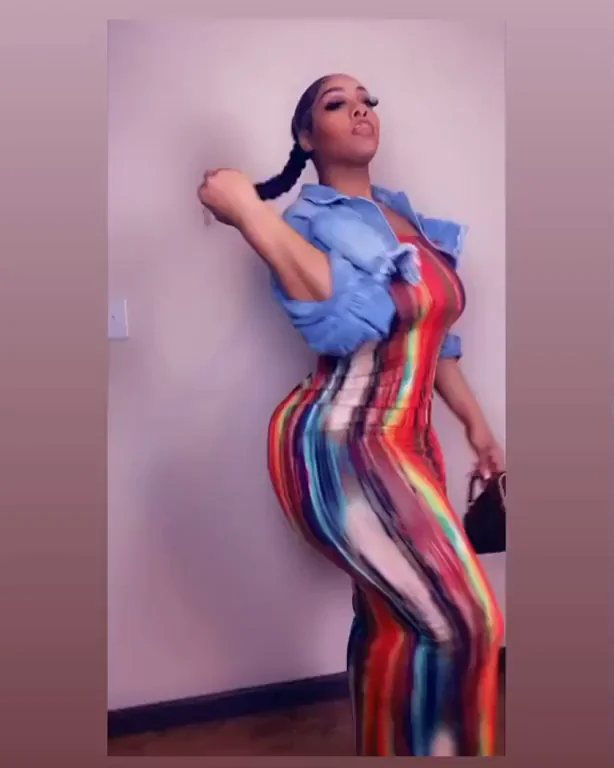 Thick Ebony Donk in Rainbow Bodycon Dress