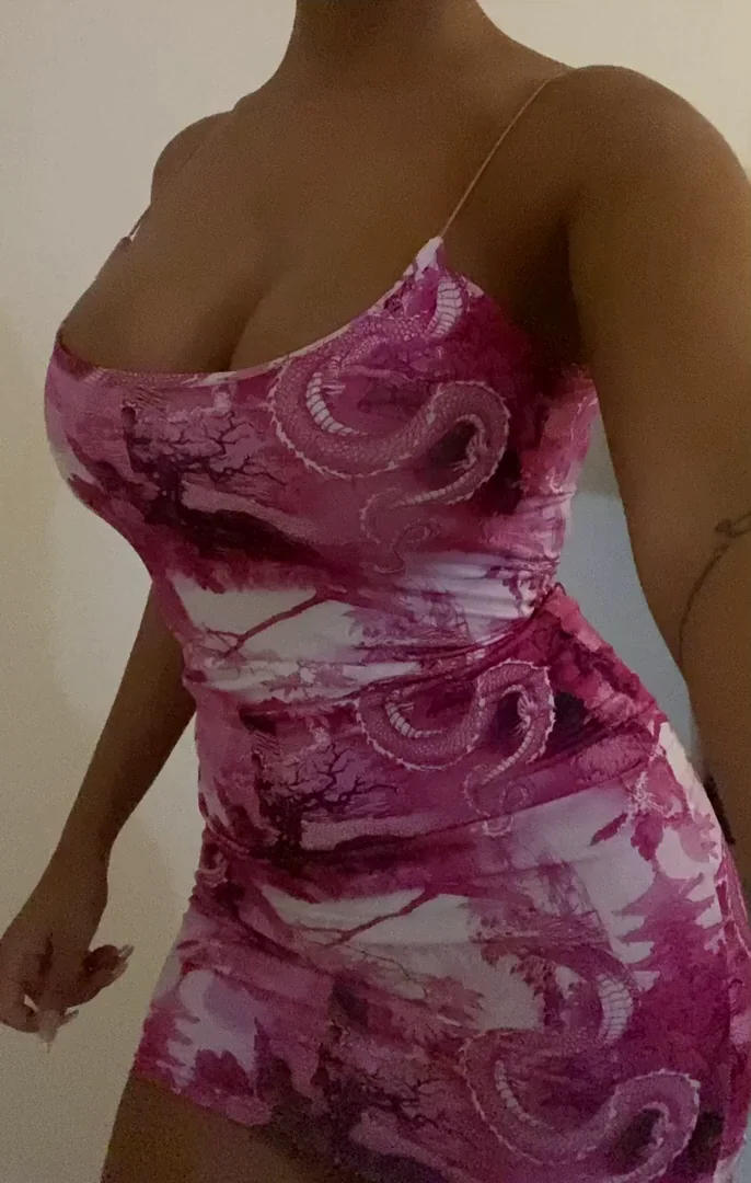 Newbie Ebony Slut Teases in Sheer Pink Dress 😈🍫💦 Free OF Link!