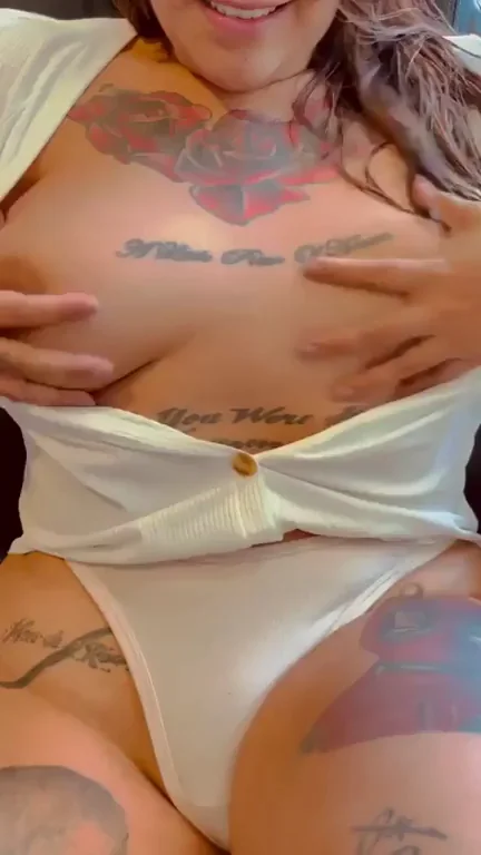 Inked Slut Teases Her Massive Tits: 'Like My Boobies?'