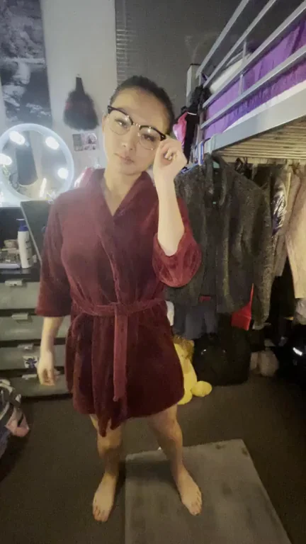 18yo Bimbo Nerd's Naughty Robe Striptease Tease