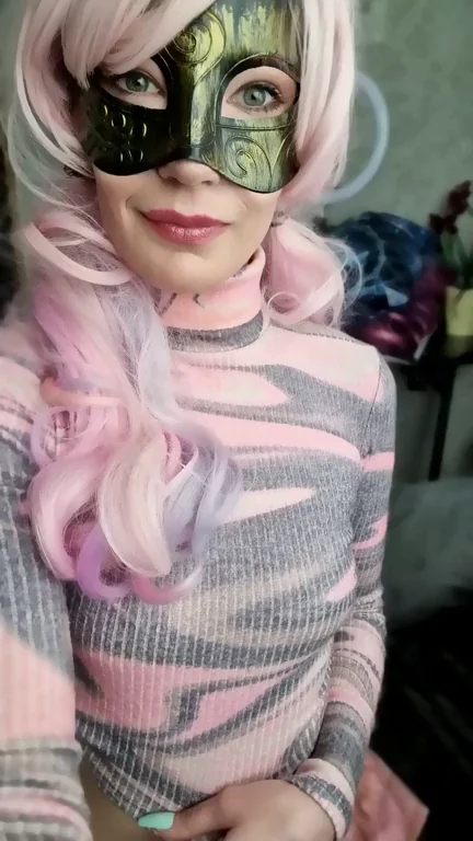 Masked Pink-Haired Slut Teases Her Perky Tits: 'Suck 'Em While I Ride You!'