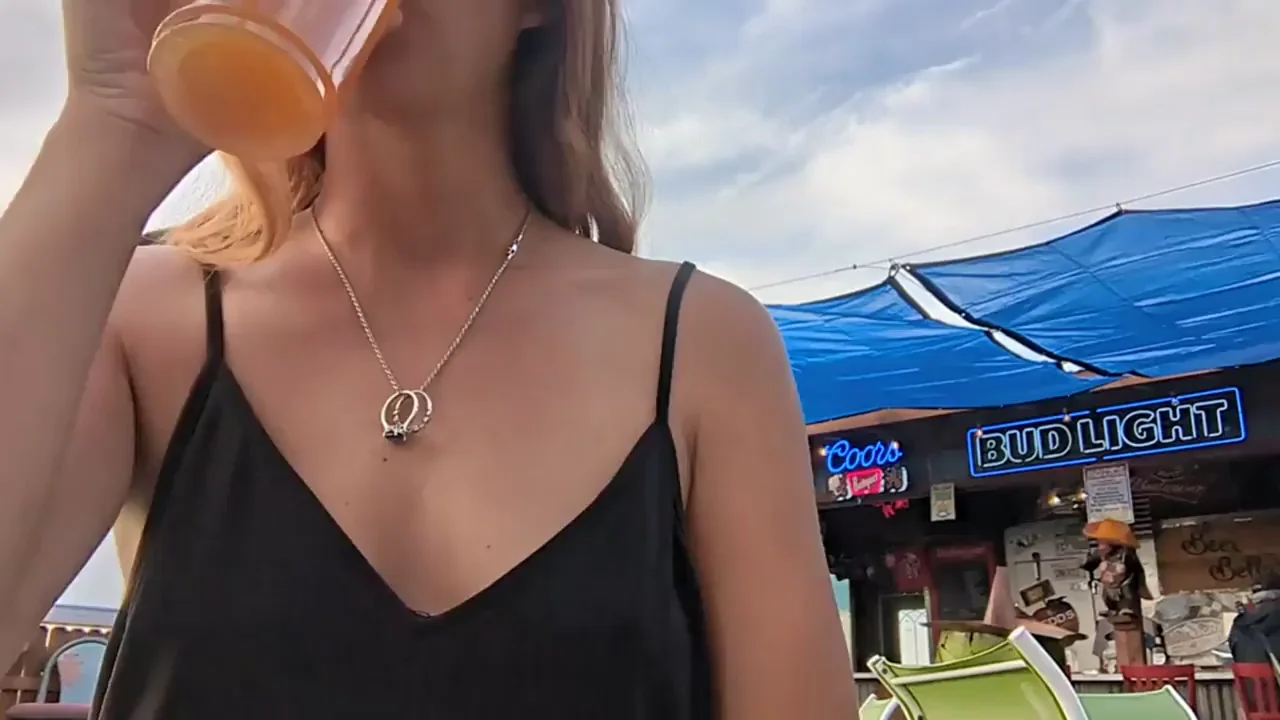 Petite Redhead Slut Flashes Perky Small Tits in Public Park