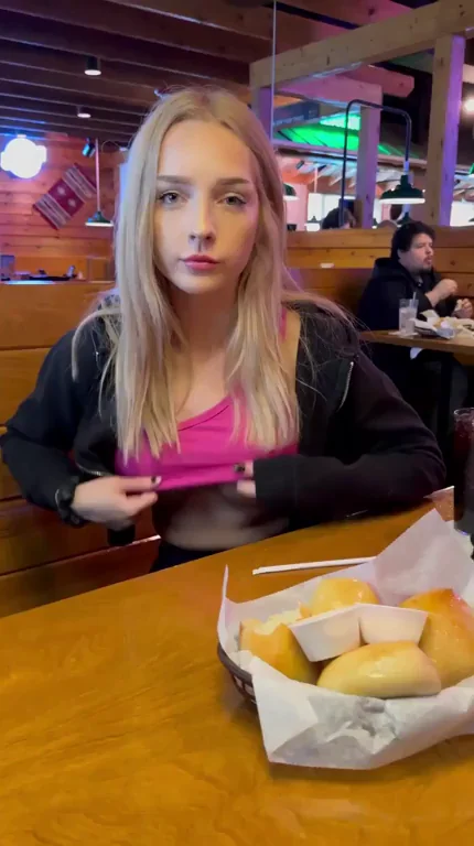 No bra at lunch [F]