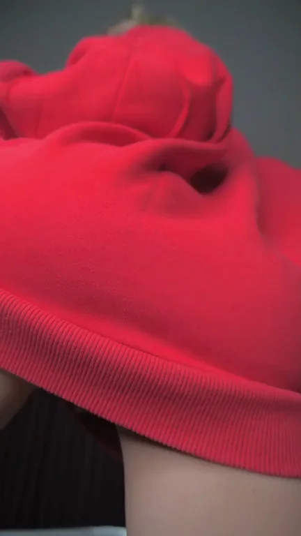 Plunge into My Juicy Red Hoodie Tease