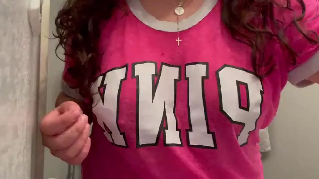 Pink Tee Titty Tease: Massive Mounds Begging for Hands