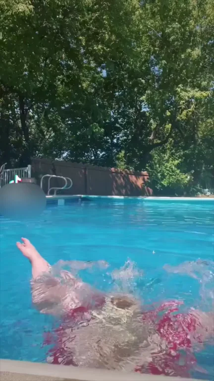 Hey You Perverts! 😈 BBW Slut in Freaky Mohawk Mask Teases Tits at Pool 💦🍈🍈