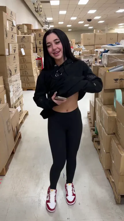 Petite Pale Nerd Slut Teases in Warehouse: Tiny Curves, Big Tease Vibes