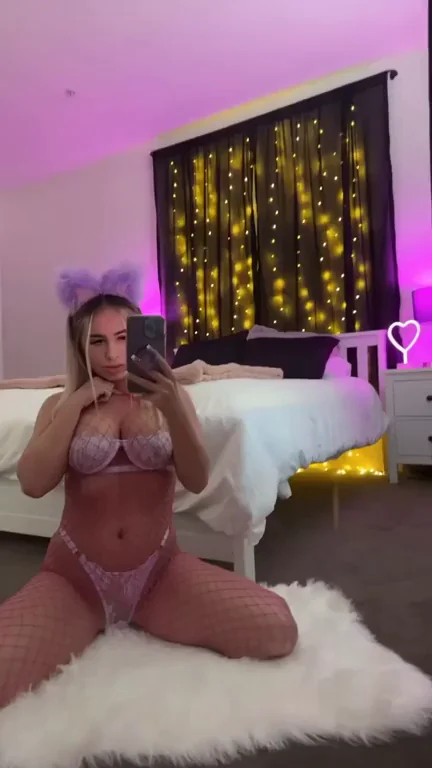 Meow 😻 Kitty Slut in Fishnets Teases Her Massive Fake Tits 🐱💦