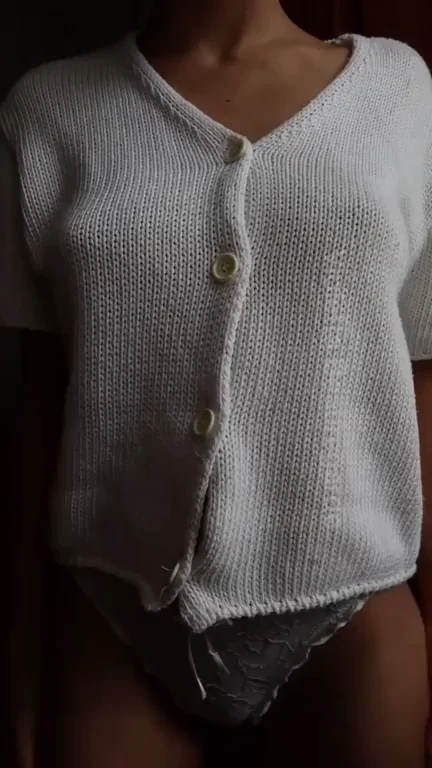 Slutty Tease in All-White: Unbuttoning for Titty Reveal