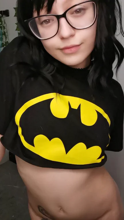 Petite Goth Babe Flashes Tiny Titties in Batman Crop Top for Small Boob Fans