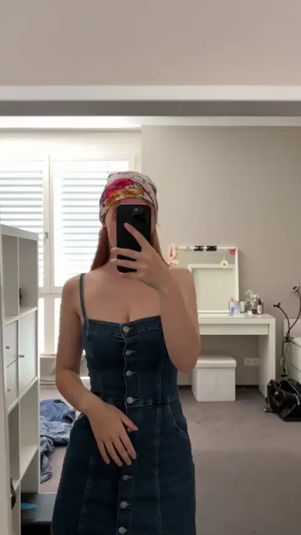 2005 Born Slut Teases Tits in Denim Dress – Horny & Barely Legal AF